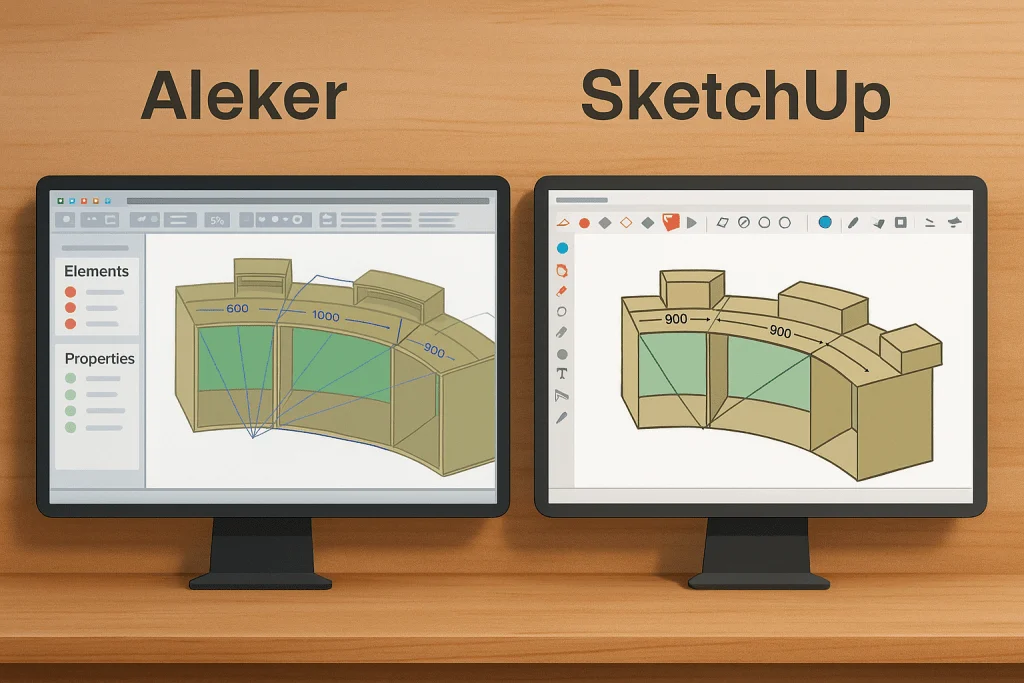 Comparatif visuel entre Aléker Designer et SketchUp
