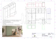 Afficher : Plan coté et rendu 3D d'un meuble bureau sur mesure avec rangements intégrés