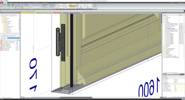 Détail 3D porte-fenêtre cintrée avec quincaillerie et assemblage