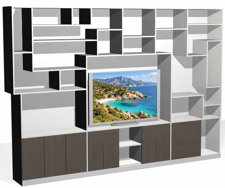 Meuble TV moderne sur mesure conçu avec Aléker Designer